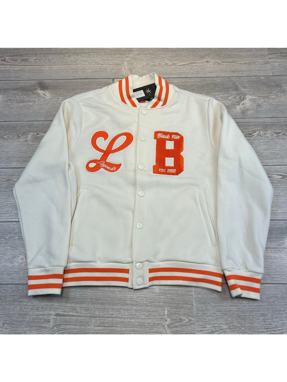 Black Pike Varsity Fleece Jacket Black Off-White Orange Patch M NWT NEW
